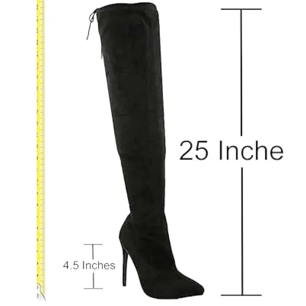 🖤 Statement Style Pointed Toe Thigh-High Silhouette Black SU Stiletto Boots